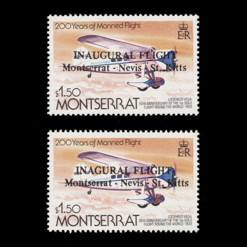 Montserrat 1983 (Variety) $1.50 Inaugural Flight with 'INAGURAL' overprint