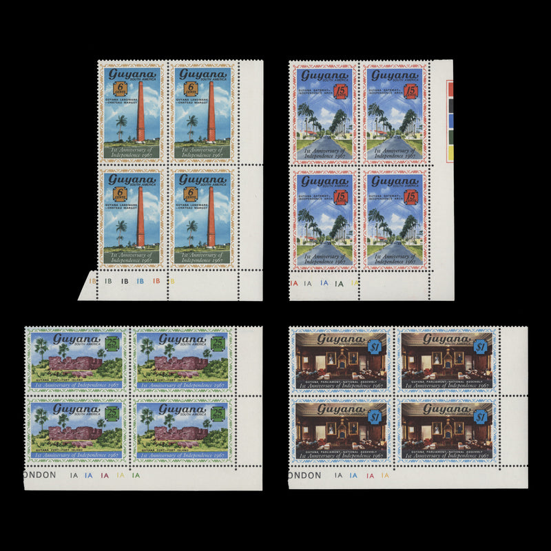 Guyana 1967 (MNH) Independence Anniversary plate blocks