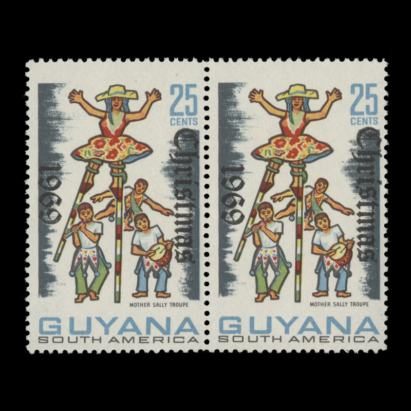 Guyana 1969 (Variety) 25c Christmas pair, inverted 'S' of overprint
