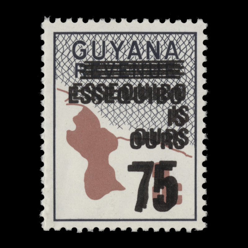 Guyana 1981 (Variety) 75c/3c Map of Guyana with double surcharge