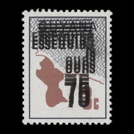 Guyana 1981 (Variety) 75c/3c Map of Guyana with triple surcharge