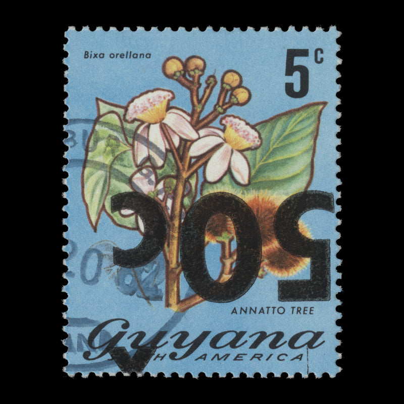 Guyana 1981 (Variety) 50c/5c Annatto Tree surcharge inverted, wide '0'