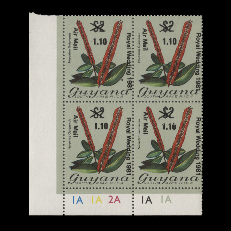 Guyana 1981 (MNH) $1.10/$2 Royal Wedding plate block