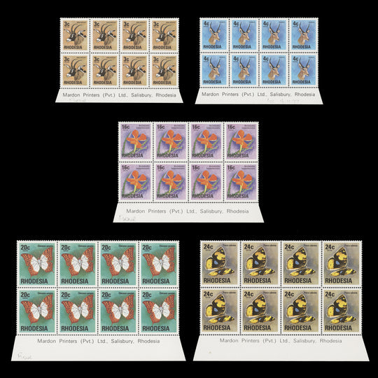 Rhodesia 1976 (MNH) Flora & Fauna Definitives imprint blocks