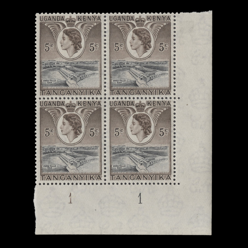 Kenya Uganda Tanganyika 1954 (MMH) 5c Owen Falls plate 1–1 block