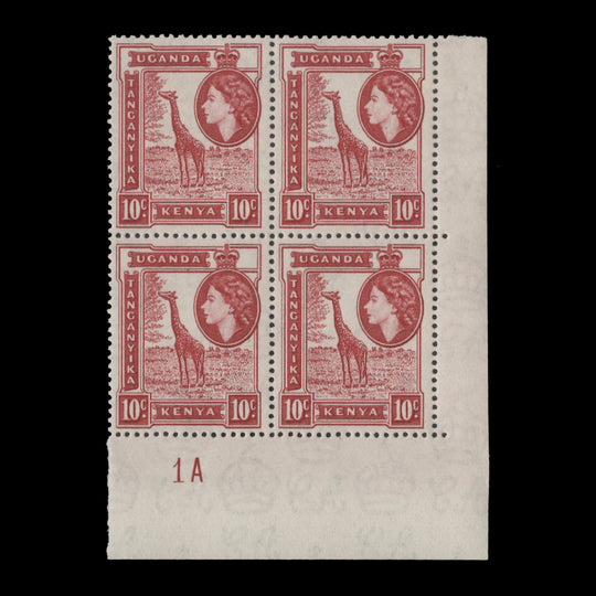 Kenya Uganda Tanganyika 1954 (MMH) 10c Giraffe plate 1A block