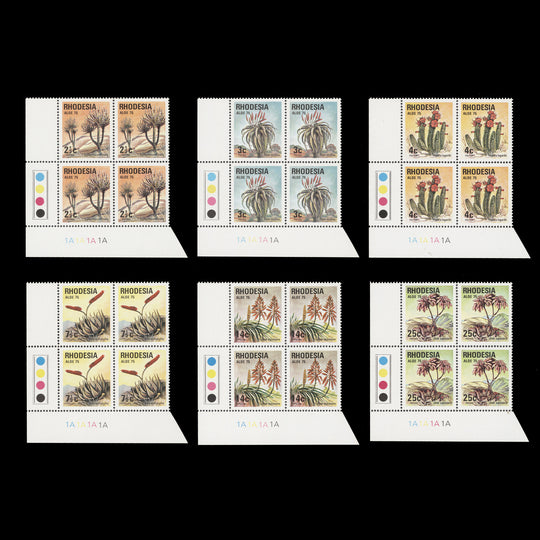 Rhodesia 1975 (MNH) Succulent Congress plate 1A–1A–1A–1A blocks