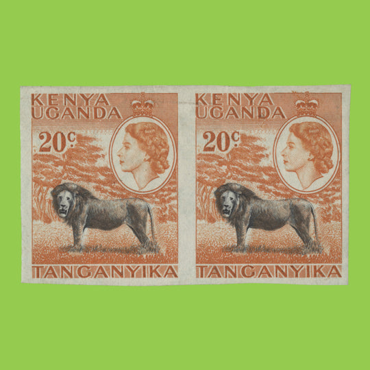 Kenya Uganda Tanganyika 1954 (Variety) 20c Lion imperf pair