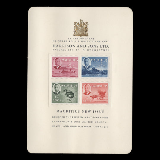 Mauritius 1950 Definitives presentation card