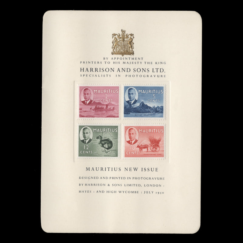 Mauritius 1950 Definitives presentation card