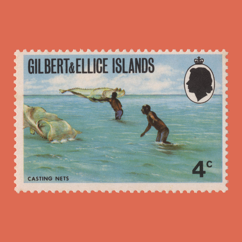 Gilbert & Ellice Islands 1971 (Variety) 4c Casting Nets watermark to right
