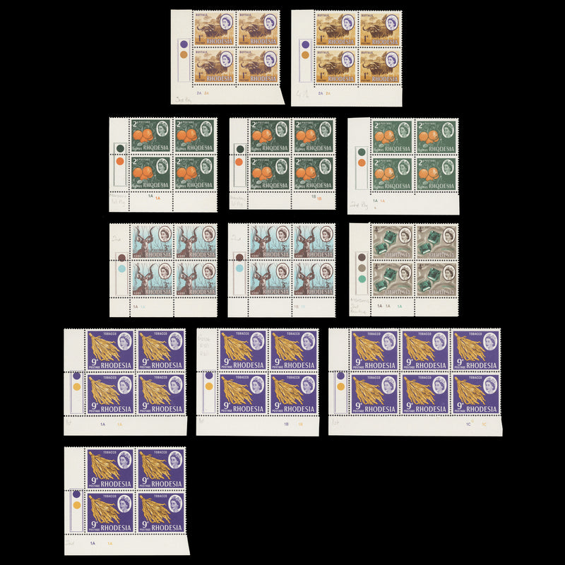 Rhodesia 1967 (MNH) Definitives plate blocks, brown gum