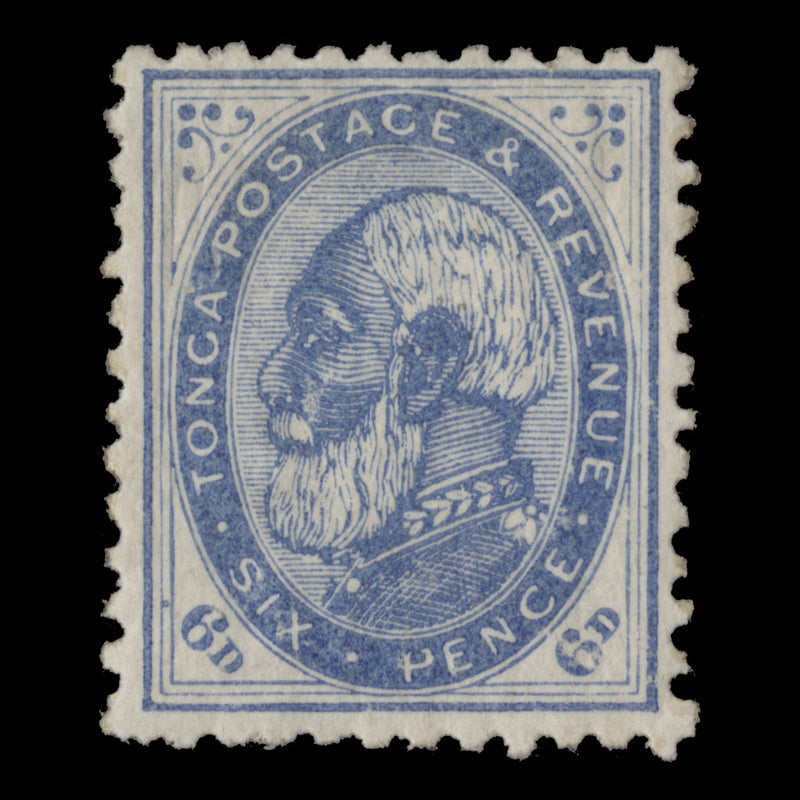 Tonga 1886 (Unused) 6d King George I, blue, type II, perf 12½ x 12½