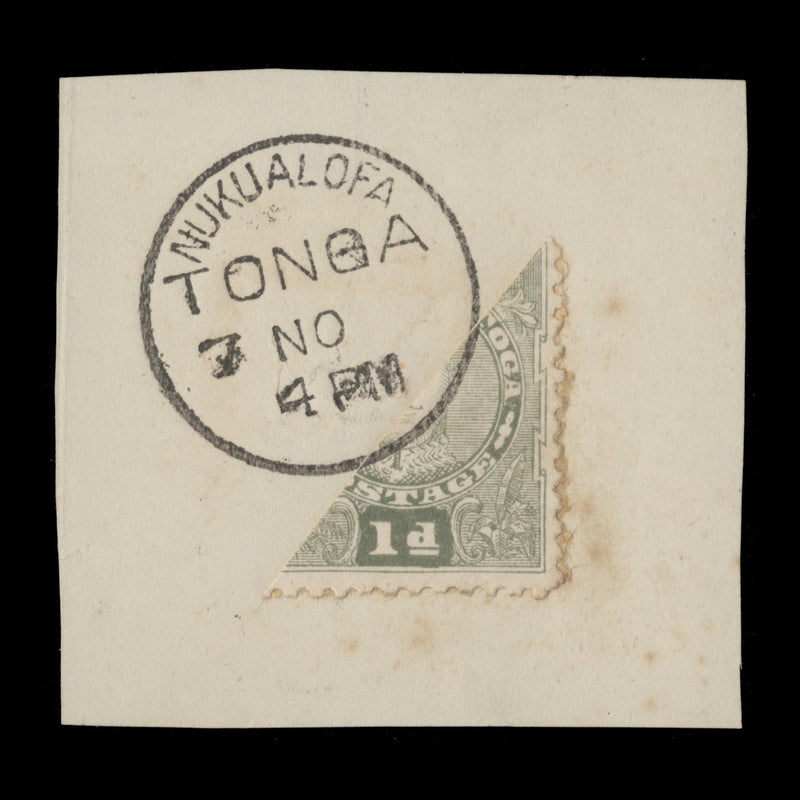 Tonga 1895 (Used) 1d King George II bisect on-piece dated 7 NO