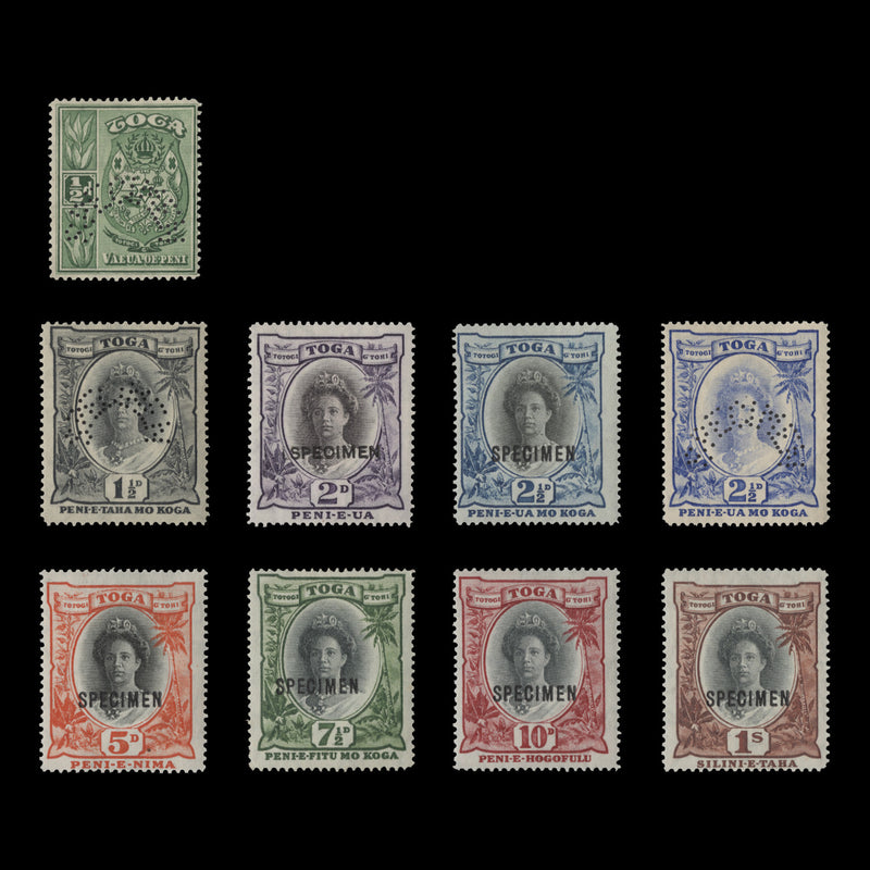 Tonga 1920 (MMH) Queen Salote SPECIMEN definitives