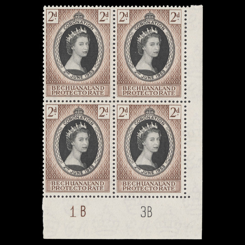 Bechuanaland 1953 (MNH) 2d Coronation plate 1B–3B block