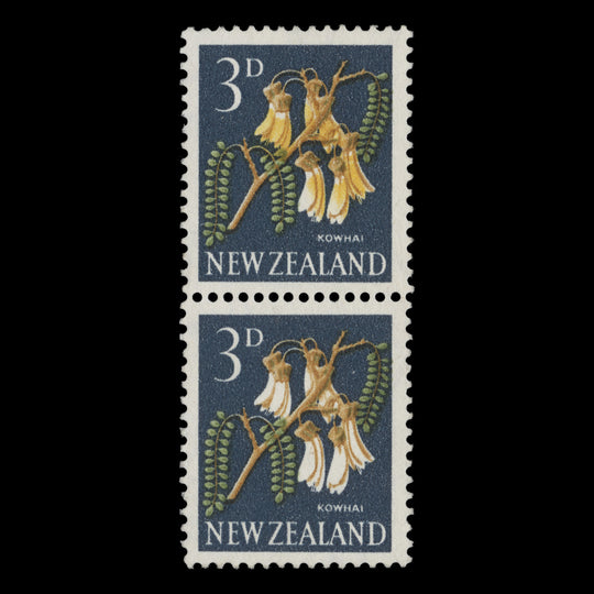 New Zealand 1960 (Variety) 3d Kowhai pair missing yellow from one stamp