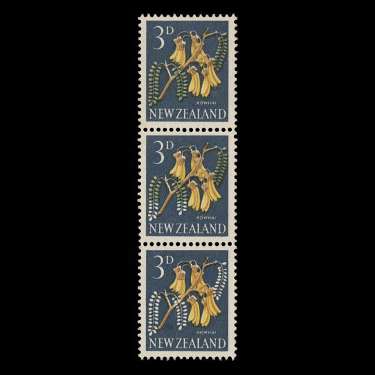 New Zealand 1960 (Variety) 3d Kowhai strip progressively missing green