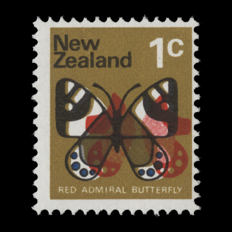 New Zealand 1973 (Variety) 1c Red Admiral Butterfly with red and ochre shift