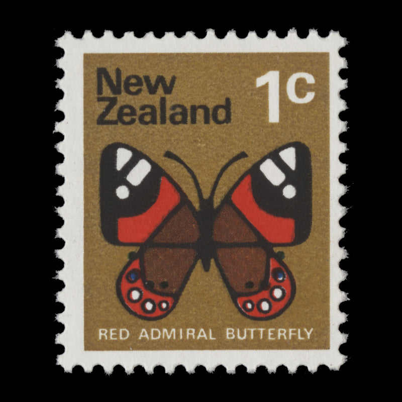 New Zealand 1973 (Variety) 1c Red Admiral Butterfly with blue shift