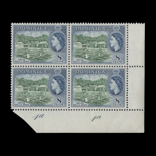 Dominica 1954 (MNH) 8c Drying Vanilla Beans plate 1a–1a block