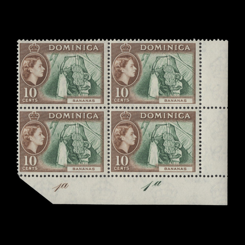 Dominica 1957 (MNH) 10c Bananas plate 1a–1a block