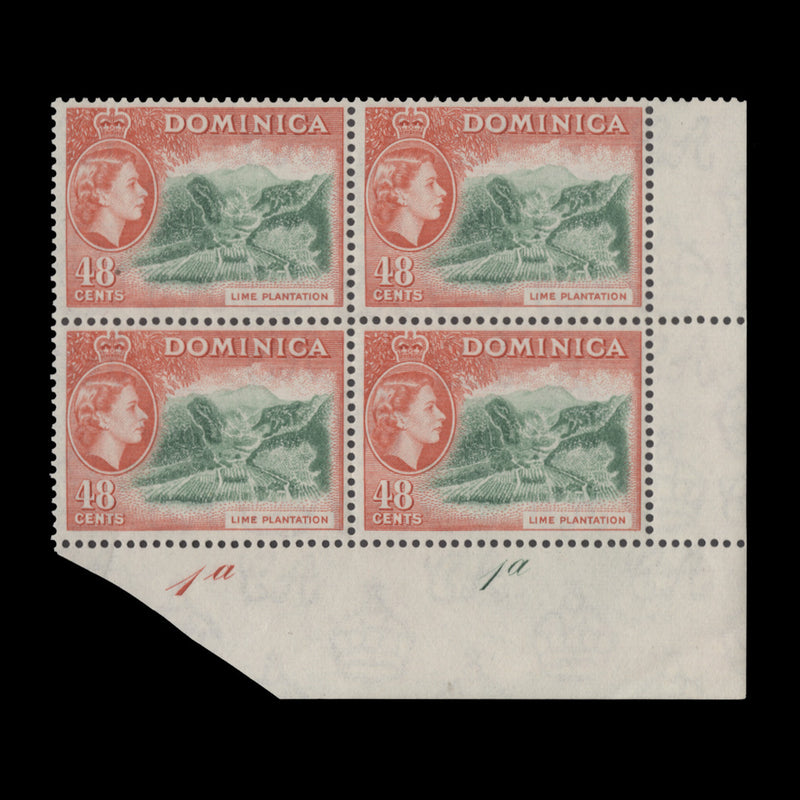 Dominica 1954 (MNH) 48c Lime Plantation plate 1a–1a block