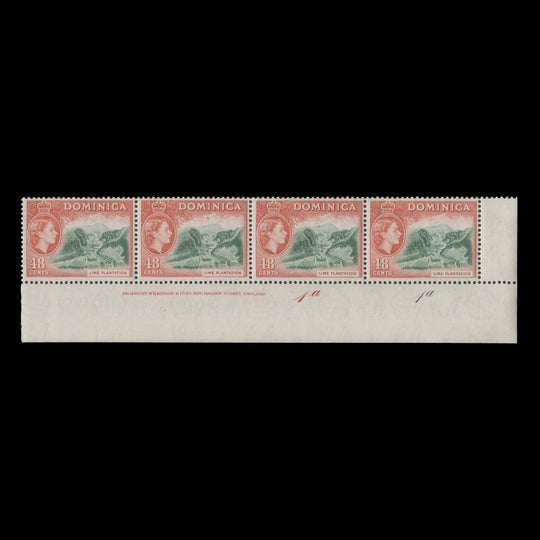 Dominica 1954 (MNH) 48c Lime Plantation imprint/plate 1a–1a strip