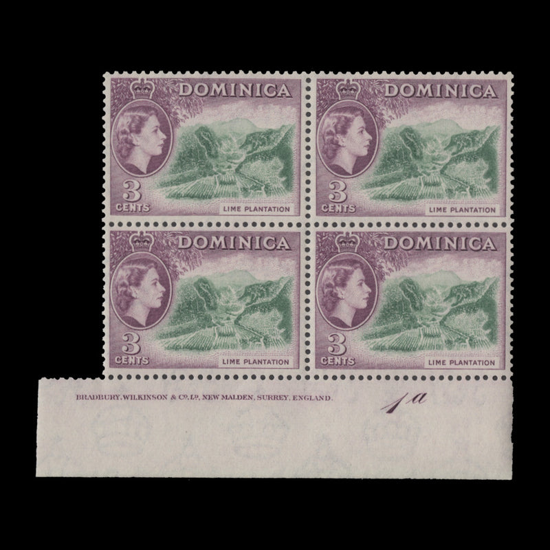 Dominica 1954 (MNH) 3c Lime Plantation imprint block