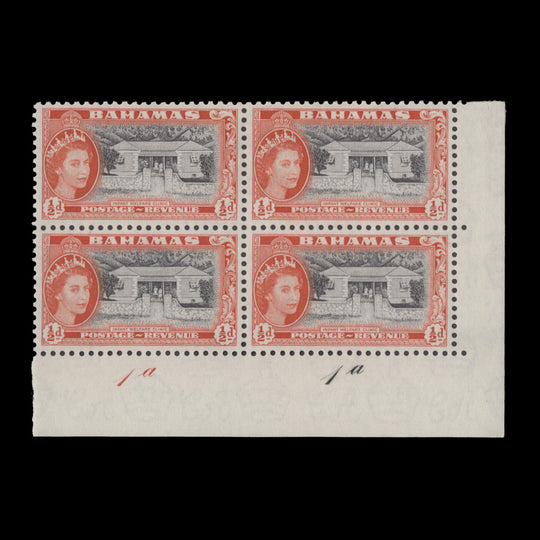 Bahamas 1954 (MLH) ½d Infant Welfare Clinic plate 1a–1a block