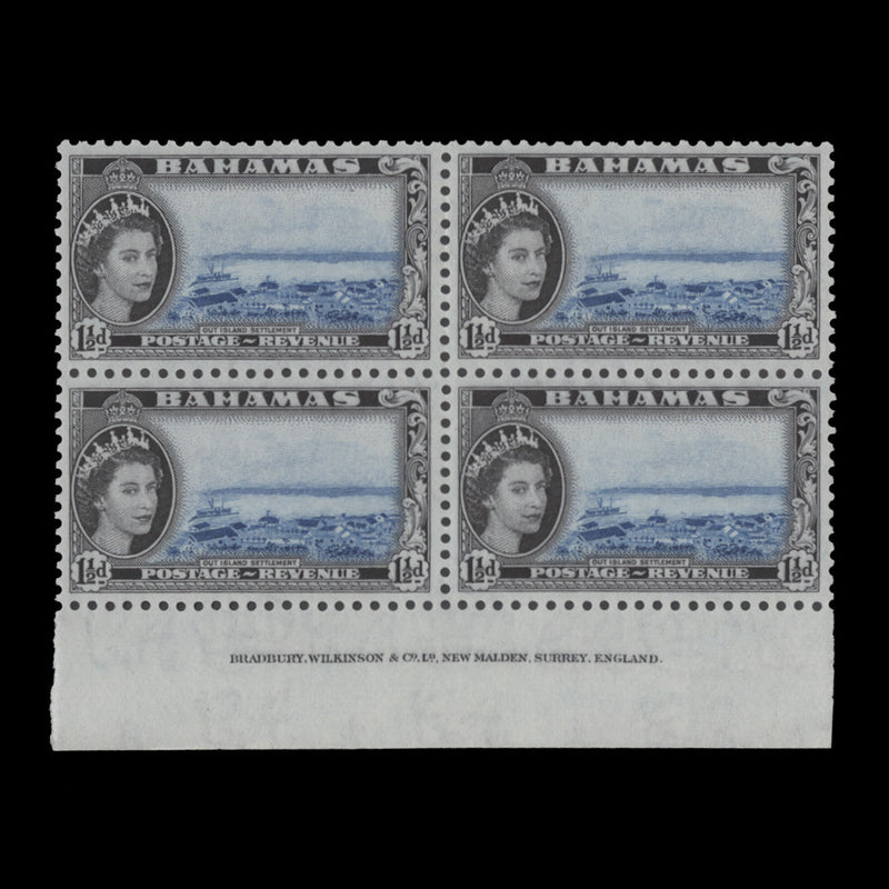 Bahamas 1954 (MLH) 1½d Out Island Settlement imprint block