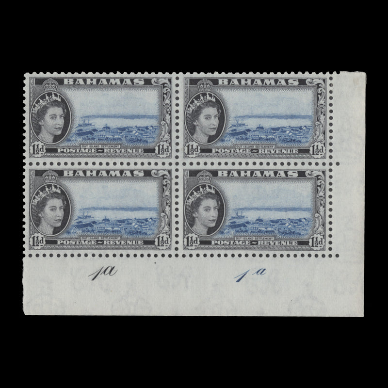 Bahamas 1954 (MLH) 1½d Out Island Settlement plate 1a–1a block