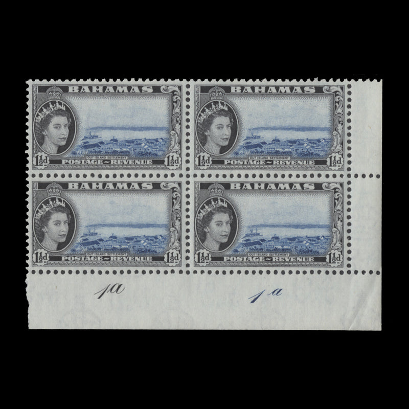 Bahamas 1954 (MLH) 1½d Out Island Settlement plate 1a–1a block