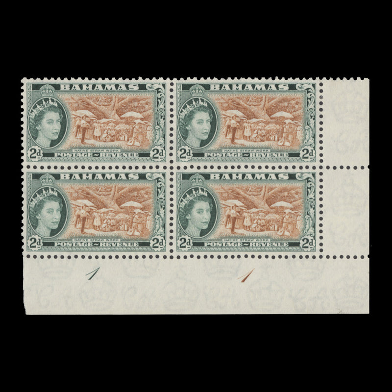 Bahamas 1954 (MLH) 2d Native Straw Worker plate 1–1 block