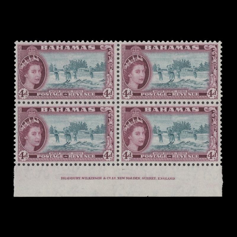 Bahamas 1954 (MLH) 4d Water Sports imprint block