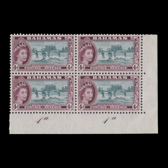 Bahamas 1954 (MLH) 4d Water Sports plate 1a–1a block