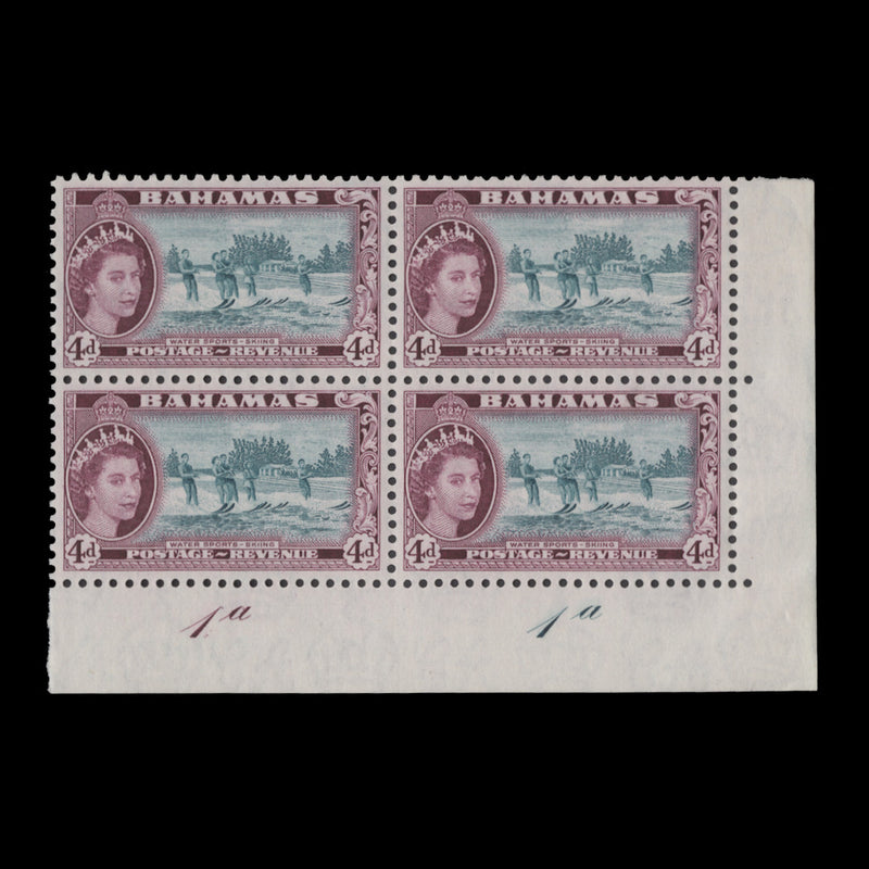 Bahamas 1954 (MLH) 4d Water Sports plate 1a–1a block