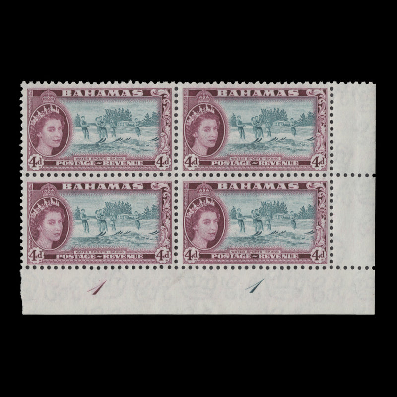 Bahamas 1954 (MLH) 4d Water Sports plate 1–1 block