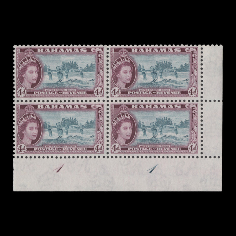 Bahamas 1956 (MLH) 4d Water Sports plate 1–1 block, shade