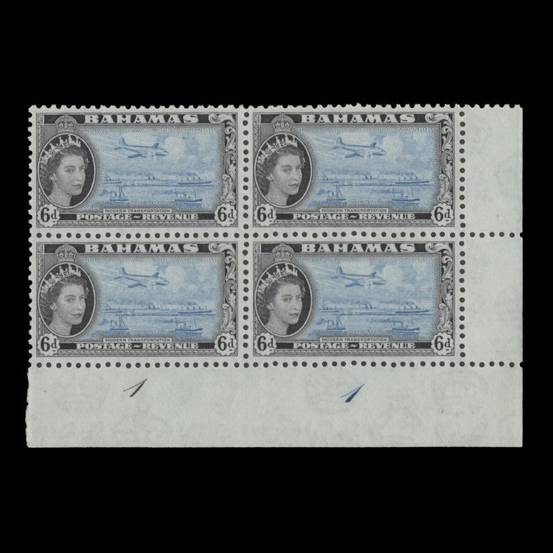 Bahamas 1954 (MLH) 6d Modern Transportation plate 1–1 block