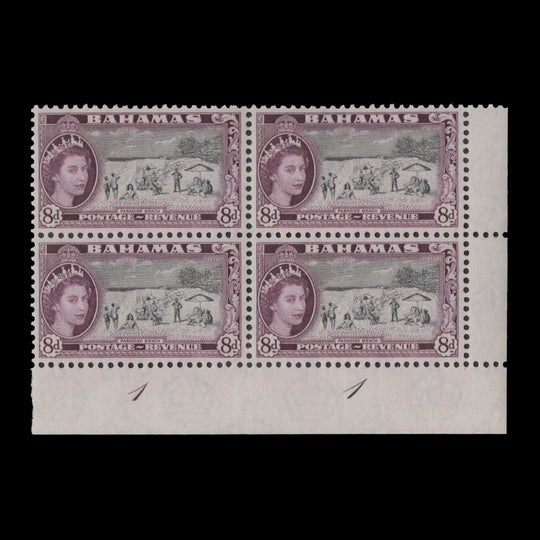 Bahamas 1954 (MLH) 8d Paradise Beach plate 1–1 block