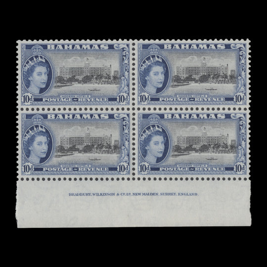 Bahamas 1954 (MLH) 10d Modern Hotels imprint block