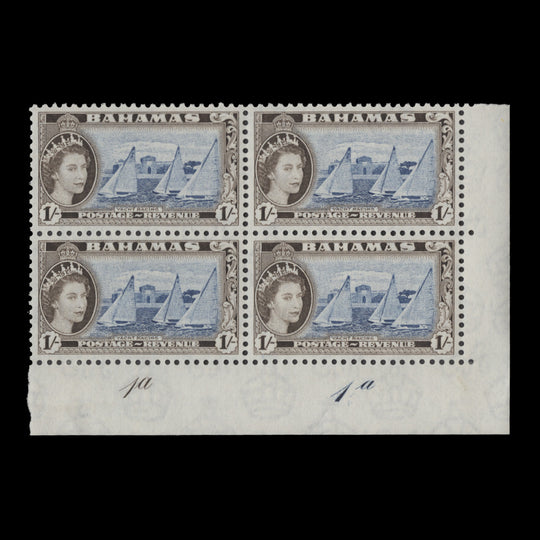 Bahamas 1958 (MLH) 1s Yacht Racing plate 1a–1a block, shade