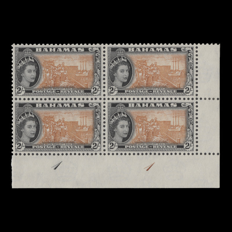 Bahamas 1954 (MLH) 2s Sisal plate 1–1 block