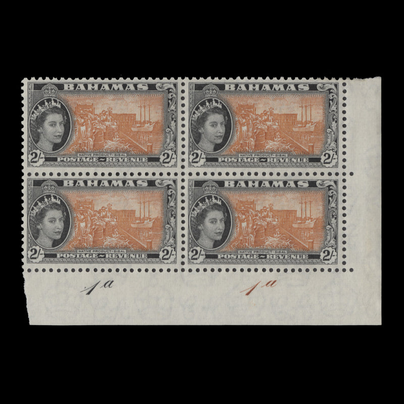 Bahamas 1958 (MLH) 2s Sisal plate 1a–1a block, shade