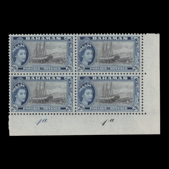 Bahamas 1954 (MLH) 2s 6d Shipbuilding plate 1a–1a block