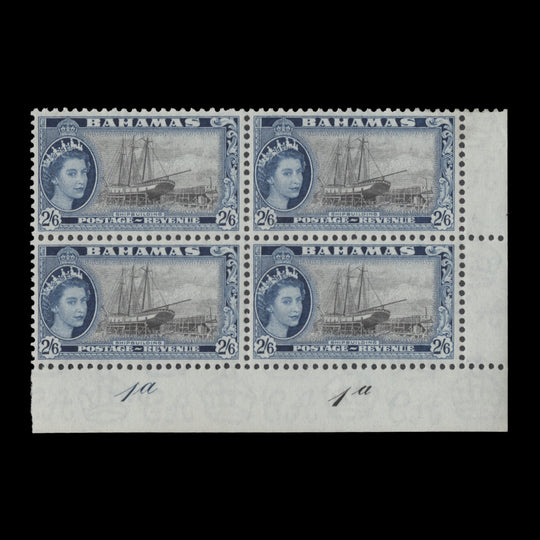 Bahamas 1954 (MLH) 2s 6d Shipbuilding plate 1a–1a block