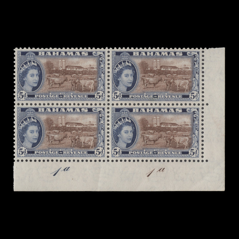 Bahamas 1954 (MNH) 5d Modern Dairying plate 1a–1a block