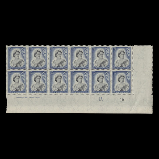 New Zealand 1954 (MNH) 1s6d Queen Elizabeth II imprint/plate block