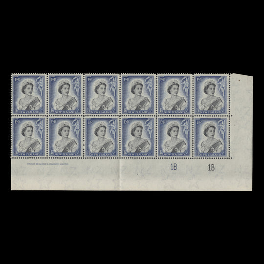 New Zealand 1954 (MNH) 1s6d Queen Elizabeth II imprint/plate block